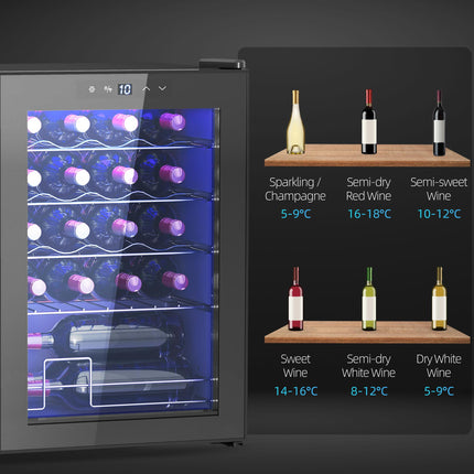 20 Bottle Countertop Wine Fridge with 5-18℃ Temperature Control - Black