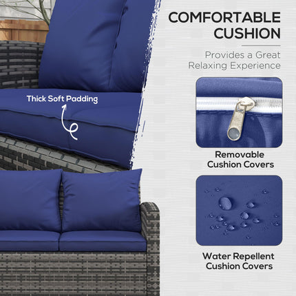 6 Piece Rattan Garden Furniture Set with Storage Tables and Cushions - Navy Blue