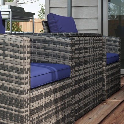 6 Piece Rattan Garden Furniture Set with Storage Tables and Cushions - Navy Blue