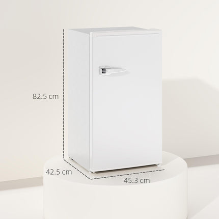 Under Counter Fridge, 85L Small Retro Refrigerator with Chiller Box, Adjustable Thermostat, Glass Shelves, White