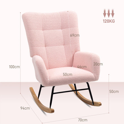 Teddy Fleece Rocking Chair with Cushioned Seat and Back Support - Pink