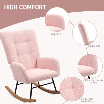 Teddy Fleece Rocking Chair with Cushioned Seat and Back Support - Pink