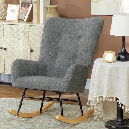 Teddy Fleece Rocking Chair with Foam Padding - Grey