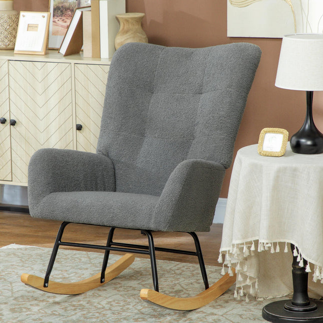 Teddy Fleece Rocking Chair with Foam Padding - Grey