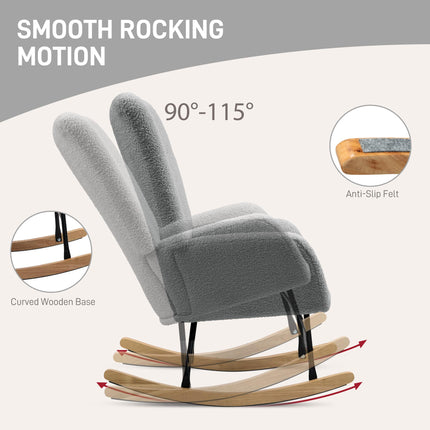 Teddy Fleece Rocking Chair with Foam Padding - Grey