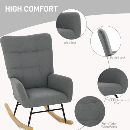 Teddy Fleece Rocking Chair with Foam Padding - Grey