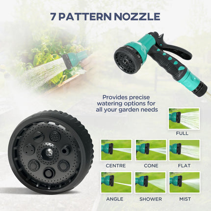 Retractable Hose Reel Wall Mounted, 30+2m Garden Hose Pipe Reel with Lock, Auto Rewind, 7 in 1 Spray Nozzle, Includes Wall Fixings, 180° Swivel, Outdoor Watering, 59 x 23 x 42 cm, Green