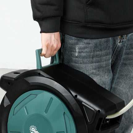 Retractable Hose Reel Wall Mounted, 30+2m Garden Hose Pipe Reel with Lock, Auto Rewind, 7 in 1 Spray Nozzle, Includes Wall Fixings, 180° Swivel, Outdoor Watering, 59 x 23 x 42 cm, Green