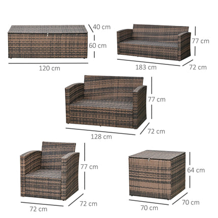 6 Piece Rattan Garden Furniture Set with Storage Tables and Cushions - Orange