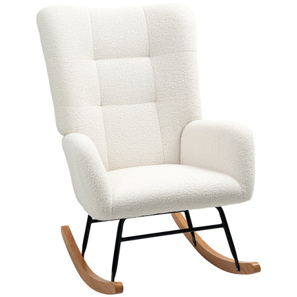 Teddy Fleece Rocking Chair with High-Density Foam Cushioning - Cream White