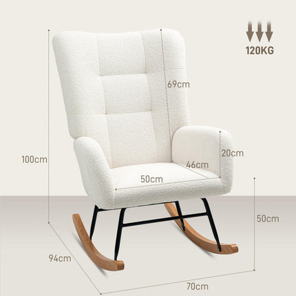 Teddy Fleece Rocking Chair with High-Density Foam Cushioning - Cream White