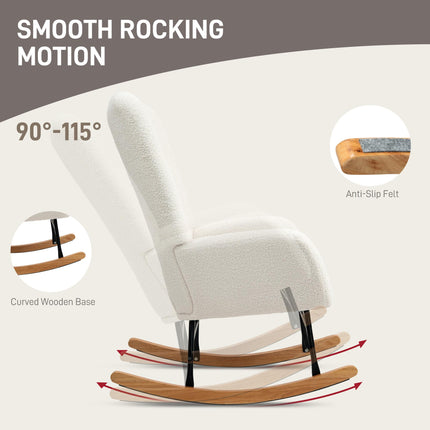 Teddy Fleece Rocking Chair with High-Density Foam Cushioning - Cream White