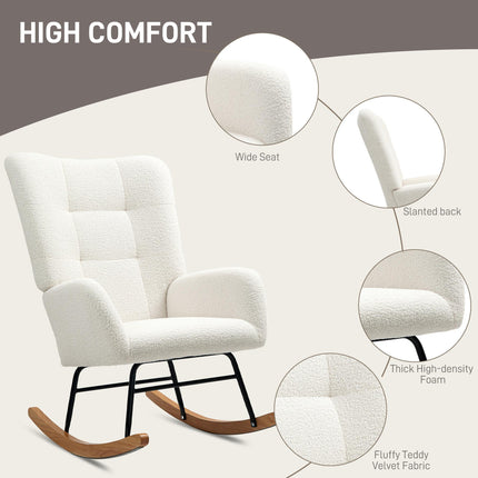 Teddy Fleece Rocking Chair with High-Density Foam Cushioning - Cream White