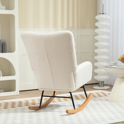 Teddy Fleece Rocking Chair with High-Density Foam Cushioning - Cream White