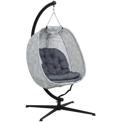 Hanging Egg Chair with Stand and Thick Cushion - Grey