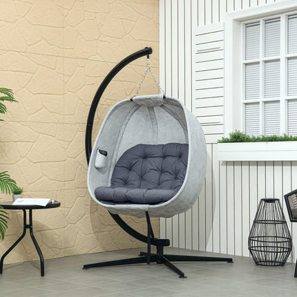 Hanging Egg Chair with Stand and Thick Cushion - Grey
