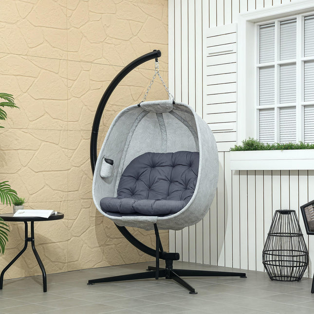 Hanging Egg Chair with Stand and Thick Cushion - Grey