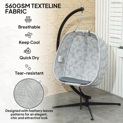 Hanging Egg Chair with Stand and Thick Cushion - Grey