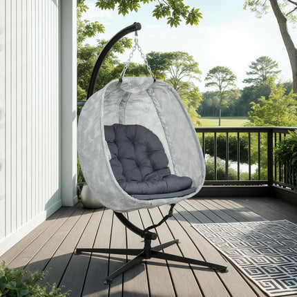 Hanging Egg Chair with Stand and Thick Cushion - Grey