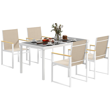5 Piece Garden Furniture Set with Tempered Glass Table Top - Black
