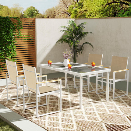 5 Piece Garden Furniture Set with Tempered Glass Table Top - Black