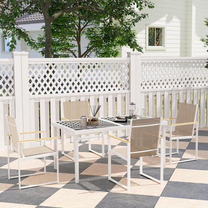 5 Piece Garden Furniture Set with Tempered Glass Table Top - Black