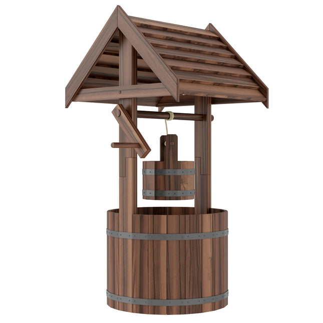 Wood Wishing Well for Outside with Hanging Bucket, Wishing Well Planter with Drain Hole for Garden Patio, Carbonized