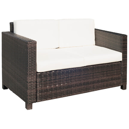2 Seater Rattan Garden Sofa with Padded Cushions - Mixed Brown