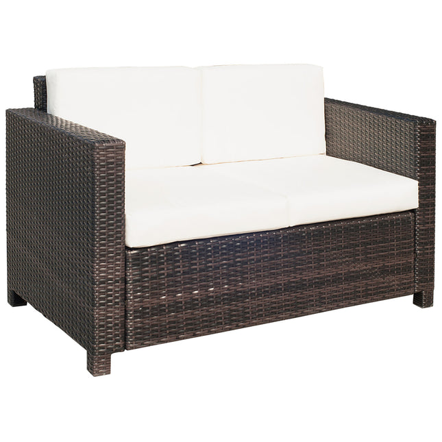 2 Seater Rattan Garden Sofa with Padded Cushions - Mixed Brown