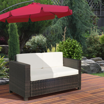 2 Seater Rattan Garden Sofa with Padded Cushions - Mixed Brown