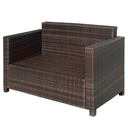 2 Seater Rattan Garden Sofa with Padded Cushions - Mixed Brown