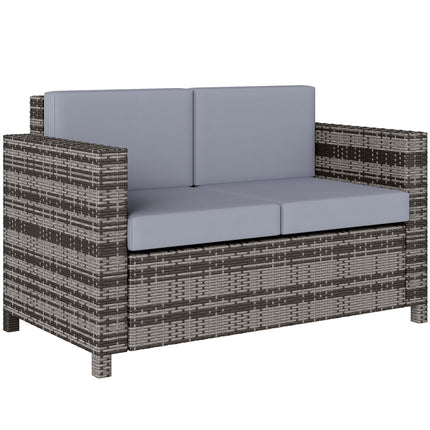 2 Seater Rattan Garden Sofa with Water-Resistant Cushions - Mixed Grey