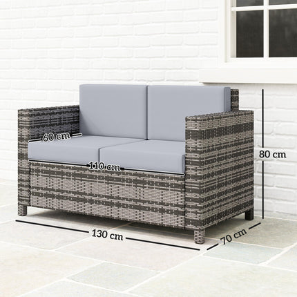 2 Seater Rattan Garden Sofa with Water-Resistant Cushions - Mixed Grey