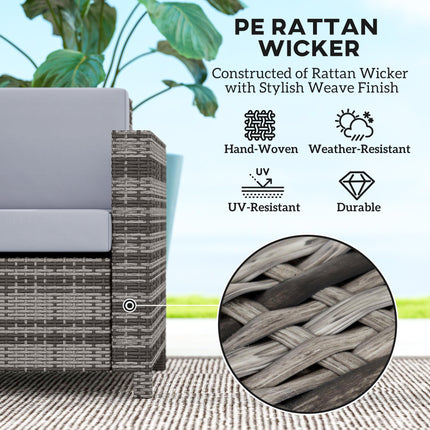 2 Seater Rattan Garden Sofa with Water-Resistant Cushions - Mixed Grey