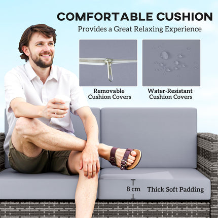 2 Seater Rattan Garden Sofa with Water-Resistant Cushions - Mixed Grey
