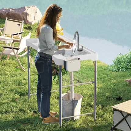 Folding Fish Cleaning Table with Sinks, Portable Camping Sink Table with Faucet, Drainage Hose