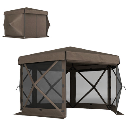 3x3 Metre Hexagon Pop Up Gazebo with Netting Waterproof - Brown