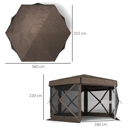 3x3 Metre Hexagon Pop Up Gazebo with Netting Waterproof - Brown