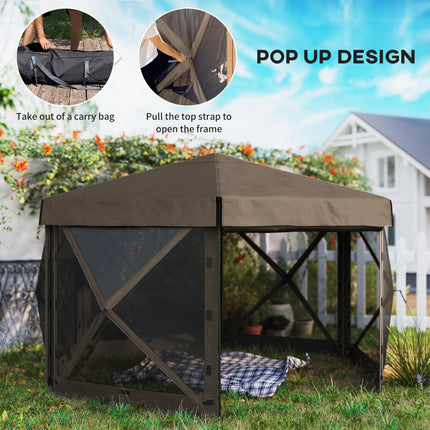 3x3 Metre Hexagon Pop Up Gazebo with Netting Waterproof - Brown