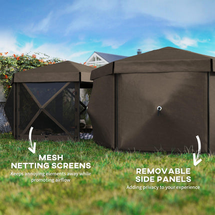 3x3 Metre Hexagon Pop Up Gazebo with Netting Waterproof - Brown