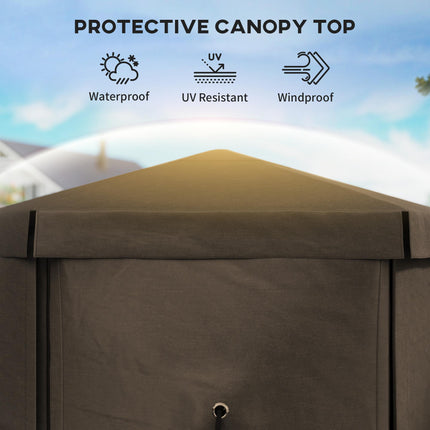 3x3 Metre Hexagon Pop Up Gazebo with Netting Waterproof - Brown