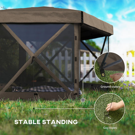 3x3 Metre Hexagon Pop Up Gazebo with Netting Waterproof - Brown