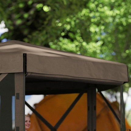 3x3 Metre Hexagon Pop Up Gazebo with Netting Waterproof - Brown