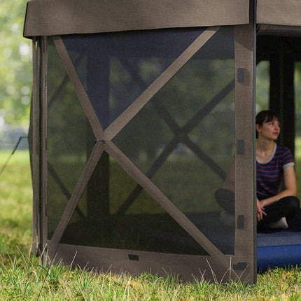 3x3 Metre Hexagon Pop Up Gazebo with Netting Waterproof - Brown