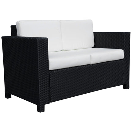 2 Seater Rattan Garden Loveseat with Cushions - Black
