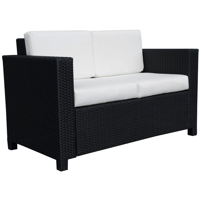 2 Seater Rattan Garden Loveseat with Cushions - Black