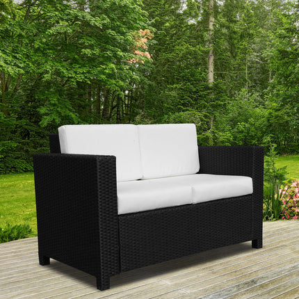 2 Seater Rattan Garden Loveseat with Cushions - Black