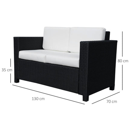 2 Seater Rattan Garden Loveseat with Cushions - Black
