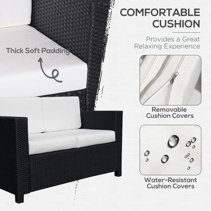 2 Seater Rattan Garden Loveseat with Cushions - Black
