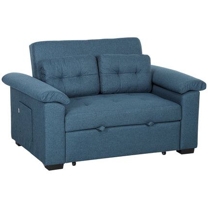 2 Seater Pull Out Sofa Bed with Pocket Springs, Pillows & Side Pockets - Blue